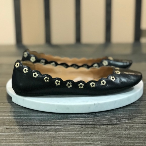 Nine West Shoes - Black Leather Metal Floral Studs Chic Ballet Flats